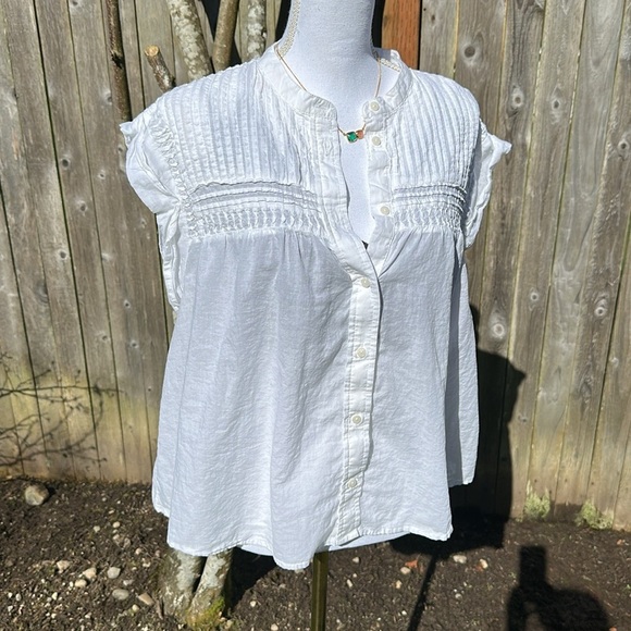 Boho Button Down Short Sleeve Cotton Blouse - Picture 1 of 8